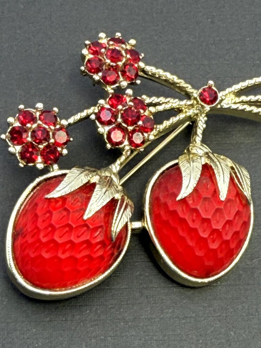 Vintage Sarah Conventry Strawberry Festival Brooch Red Glass Rhinestone 1966